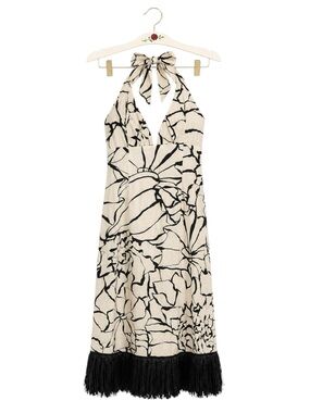 Antonio Melani x M.G. Style Sommers Halter Dress Fringe Hem Linen Blend Size 6